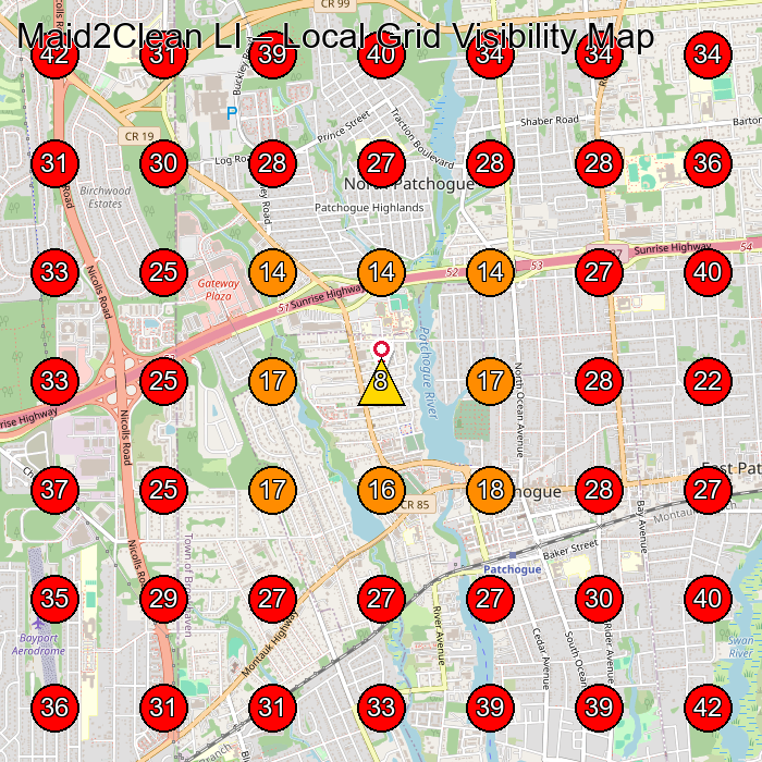 Maid2Clean LI GeoGrid visibility map for House Cleaning Service in Sayville